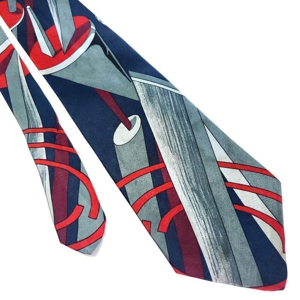 Botany‎ 500 Blue Gray Red Silk Tie Woven Graphic